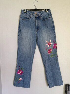 VTG Sloane St Embroidered Floral Jeans Missy 6 High Rise Light Wash Y2K Boho